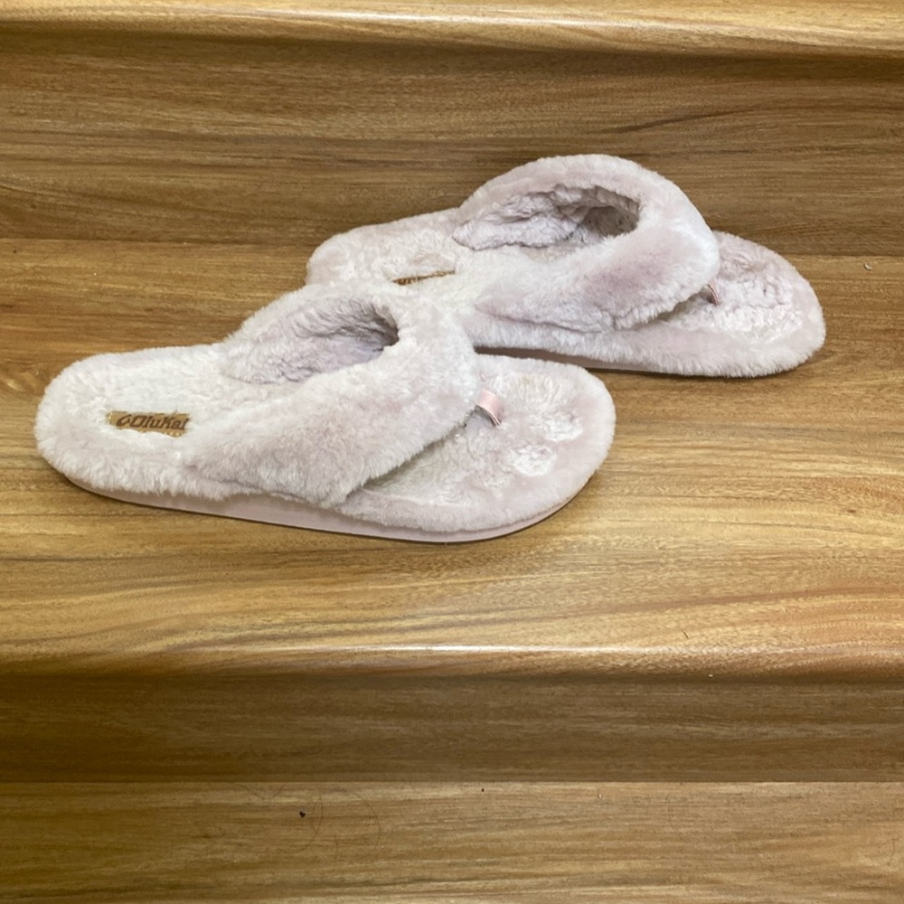 Olu Kai Kipe'a Heu Shearling Flip Flop Slippers in Pink Clay Size 11 - Picture 5 of 11
